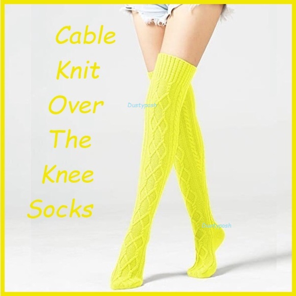Cable Knit Thigh High Sock Long Boot Over The Knee - Picture 6 of 7
